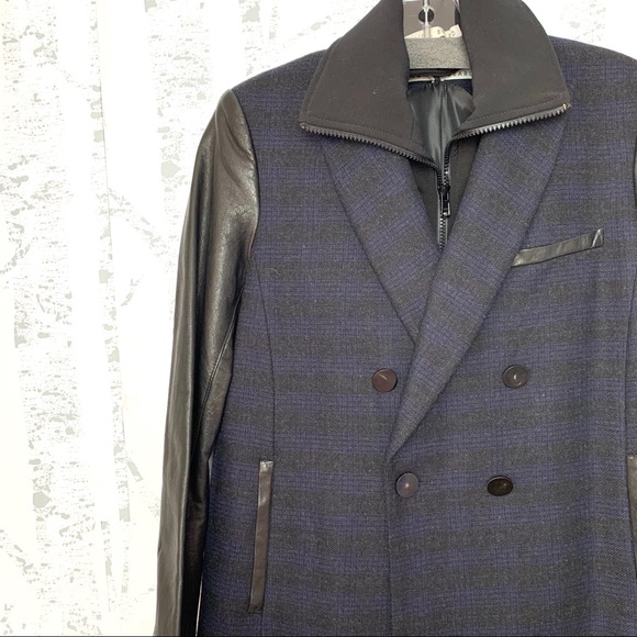 Veronica Beard Wool Leather Double Breasted Blazer - Picture 2 of 8